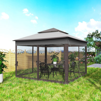 11' x 11' Pop Up Canopy, 2-Tier Soft Top Shelter Tent With Netting, Mixed Grey Pop Up Canopies at Gallery Canada