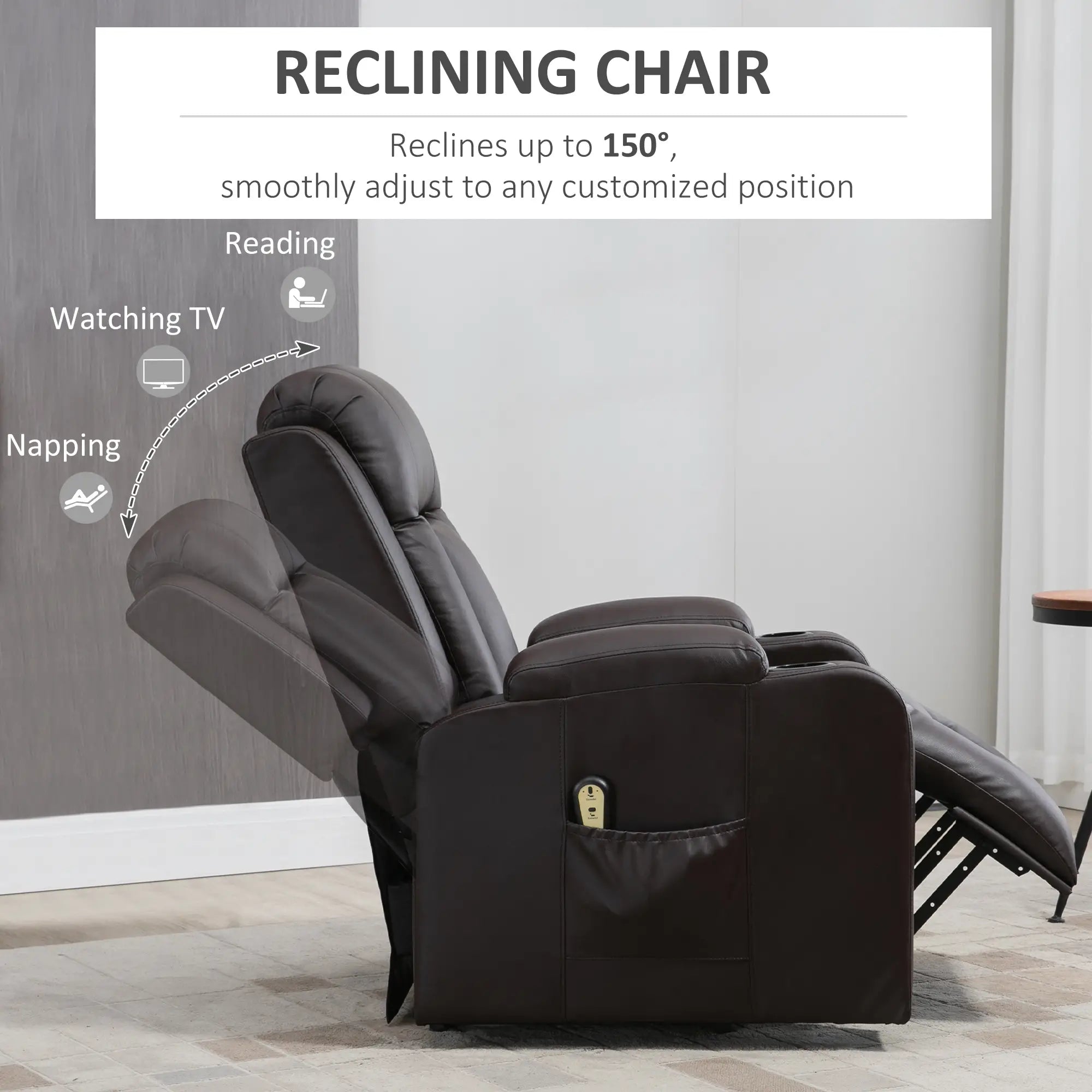 Electric Power Lift Chair, PU Leather Recliner Sofa with Footrest, Remote Control and Cup Holders, Brown Electric Power Lift Chairs at Gallery Canada