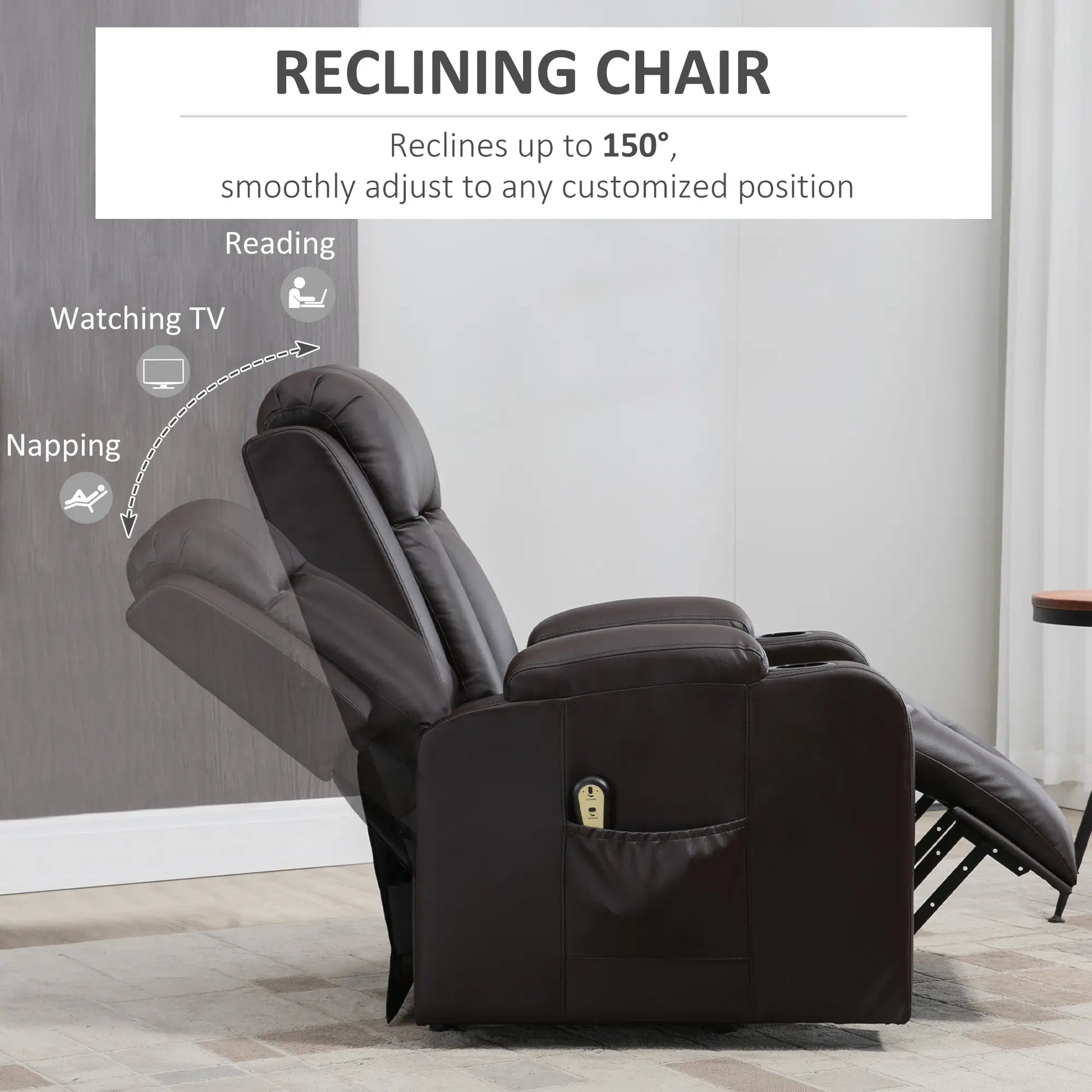 Electric Power Lift Chair, PU Leather Recliner Sofa with Footrest, Remote Control and Cup Holders, Brown Electric Power Lift Chairs at Gallery Canada