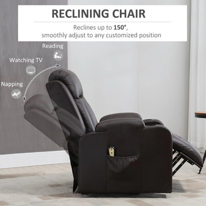 Electric Power Lift Chair, PU Leather Recliner Sofa with Footrest, Remote Control and Cup Holders, Brown Electric Power Lift Chairs at Gallery Canada