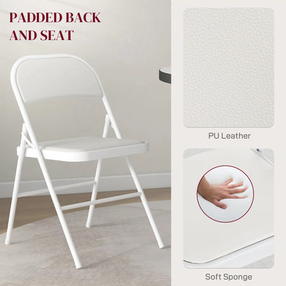 4 Metal Foldable Chairs, PU Leather Padded, White Dining Chairs at Gallery Canada