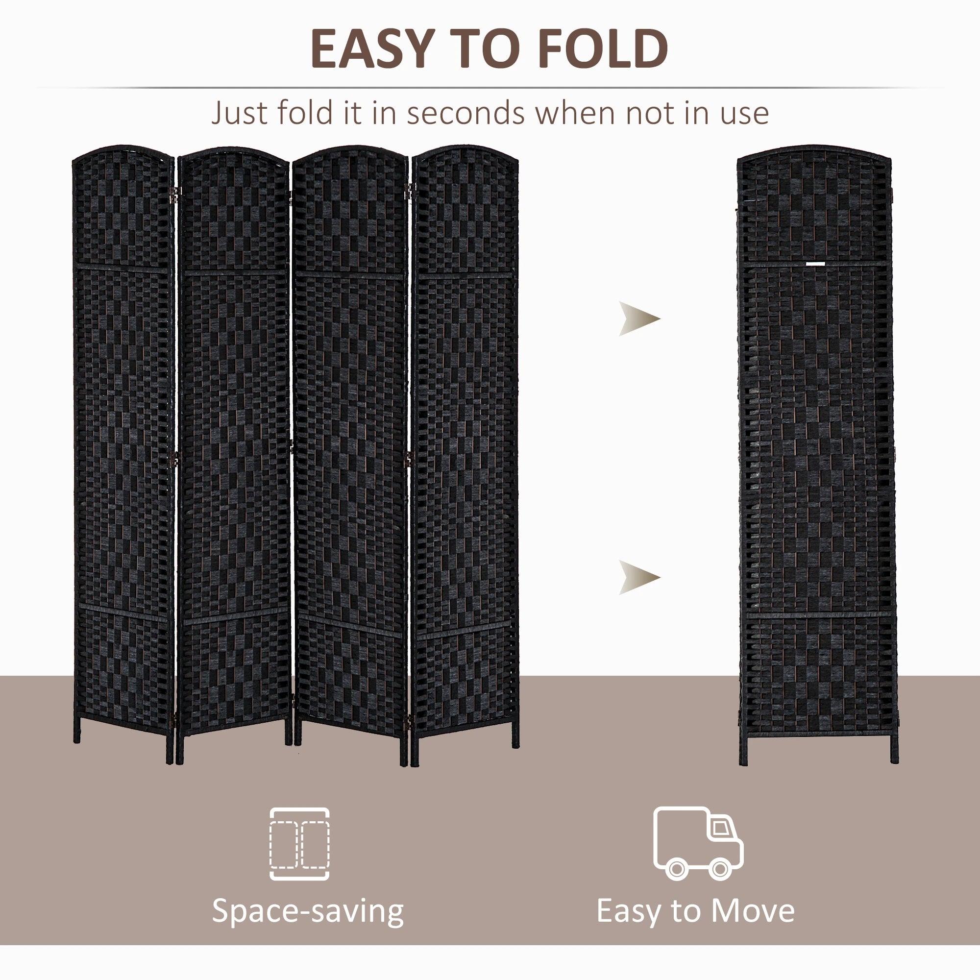 6ft Folding Room Divider, 4 Panel Wooden Frame, Black Room Dividers at Gallery Canada