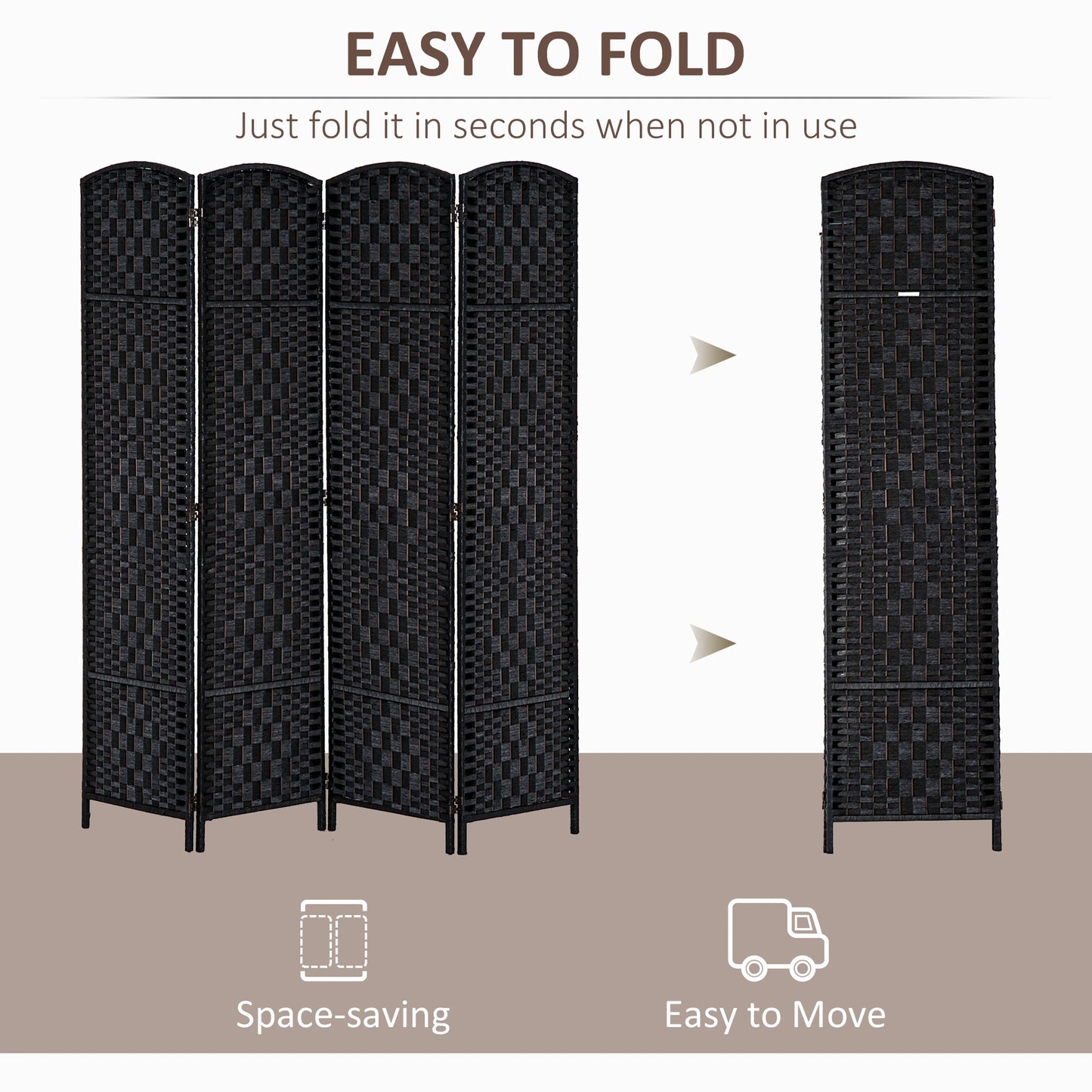 6ft Folding Room Divider, 4 Panel Wooden Frame, Black Room Dividers at Gallery Canada