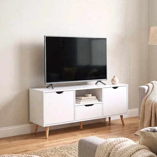 TV Stand for 50" TV, Storage with Shelf, Drawer, 2 Cabinets, White TV Stands White at Gallery Canada