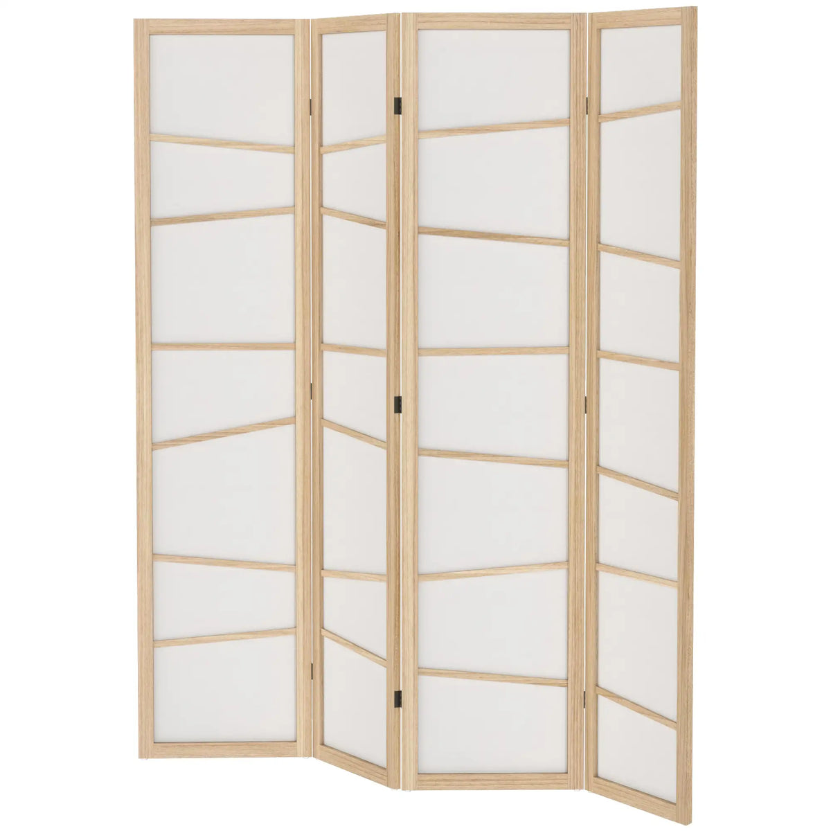 66.9" Folding Room Divider, 4 Panel Wood Frame, Natural Wood Room Dividers Natural Wood, White at Gallery Canada