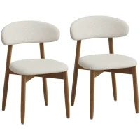 Faux Linen Dining Chairs Set of 2 Cream White Rubberwood Legs, Cream White