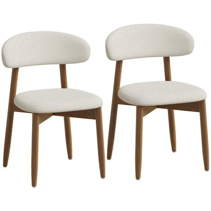 Faux Linen Dining Chairs Set of 2 Cream White Rubberwood Legs, Cream White