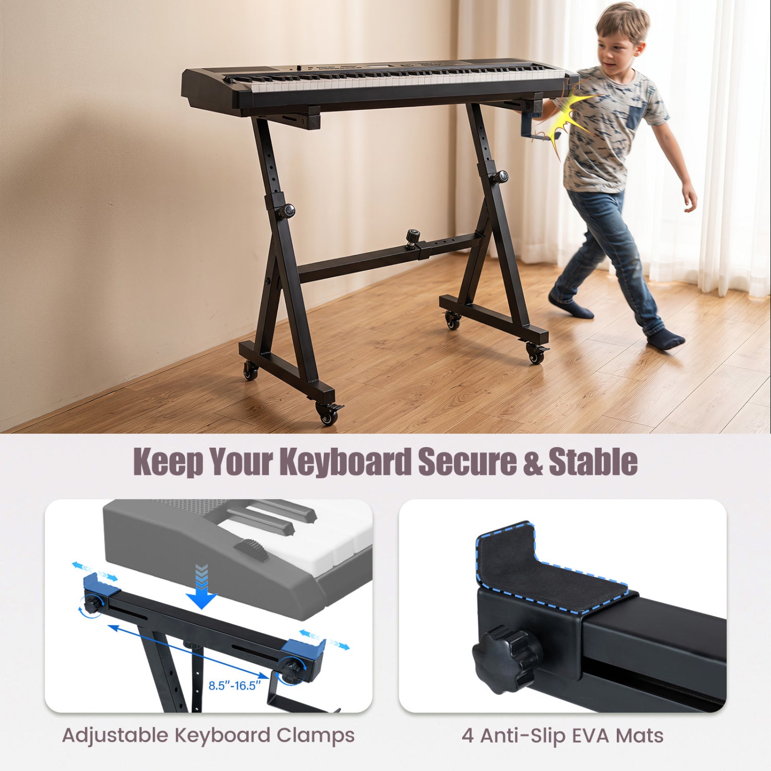 Keyboard Stand, Adjustable, Fits 49-88 Keys, Black Pianos & Keyboards at Gallery Canada