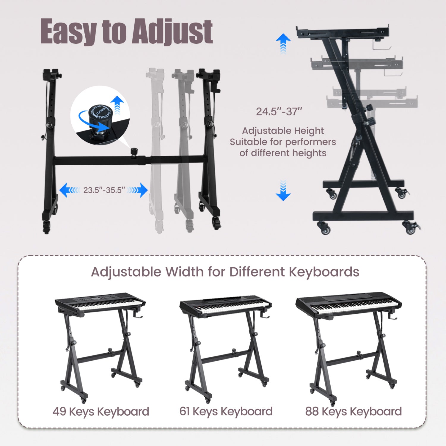 Keyboard Stand, Adjustable, Fits 49-88 Keys, Black Pianos & Keyboards at Gallery Canada