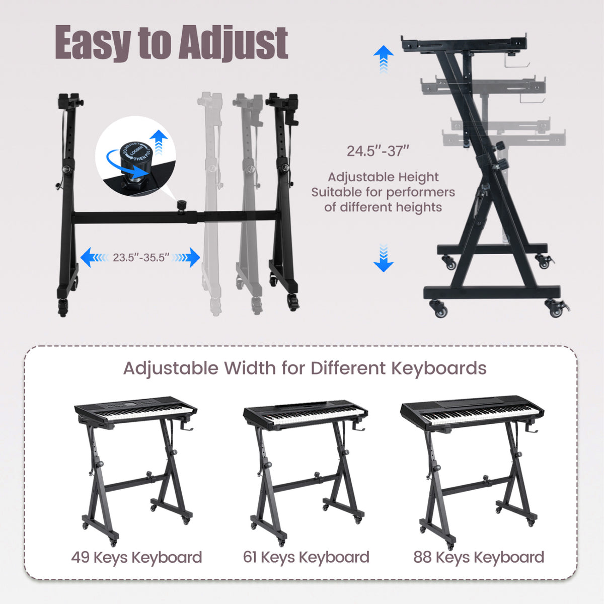 Keyboard Stand, Adjustable, Fits 49-88 Keys, Black Pianos & Keyboards at Gallery Canada