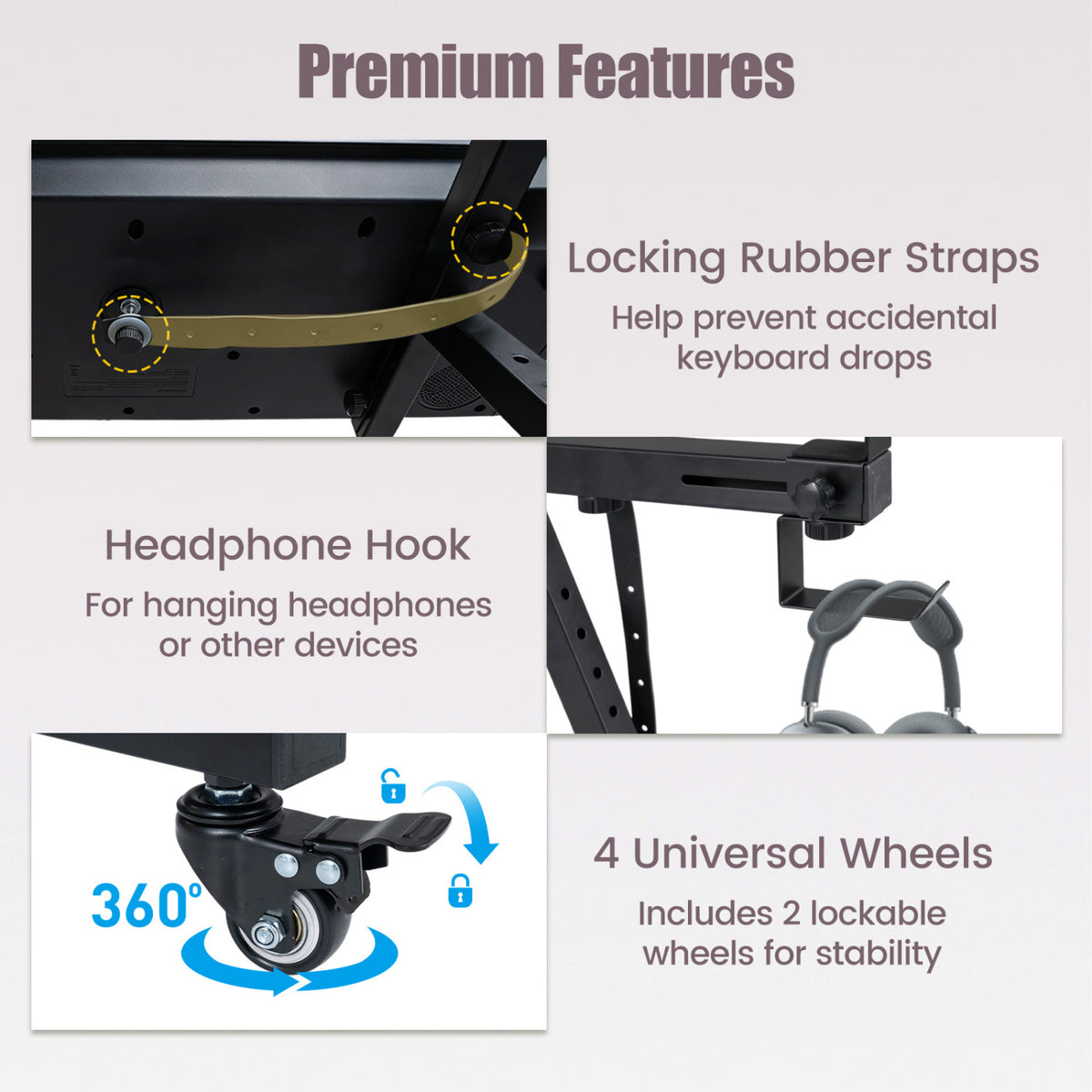 Keyboard Stand, Adjustable, Fits 49-88 Keys, Black Pianos & Keyboards at Gallery Canada
