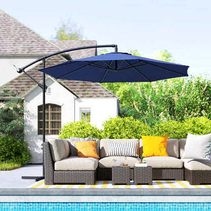 9.7ft Offset Patio Umbrella, 8 Ribs, Crank Handle, Cross Base, Blue Offset Cantilever Umbrellas at Gallery Canada