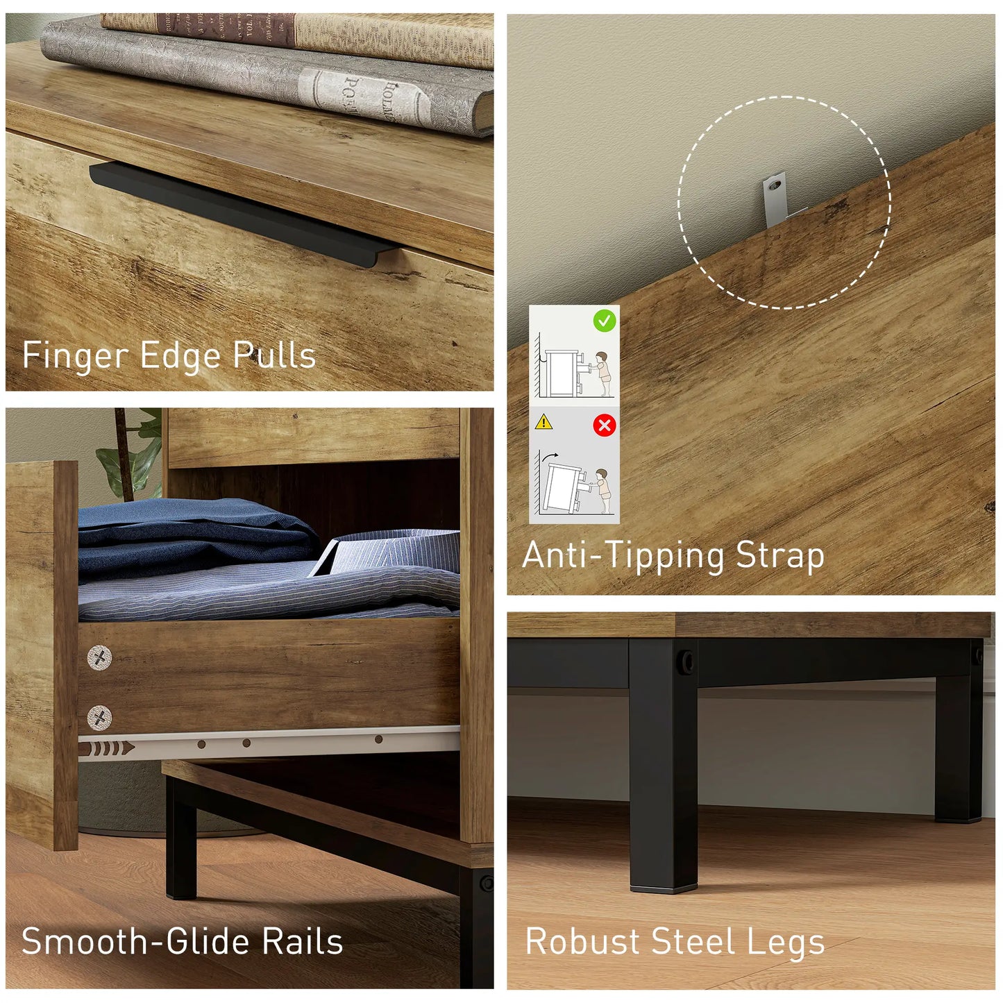 4 Drawer Dresser Tower, Chest for Bedroom, Hallway, Natural Storage Cabinets at Gallery Canada