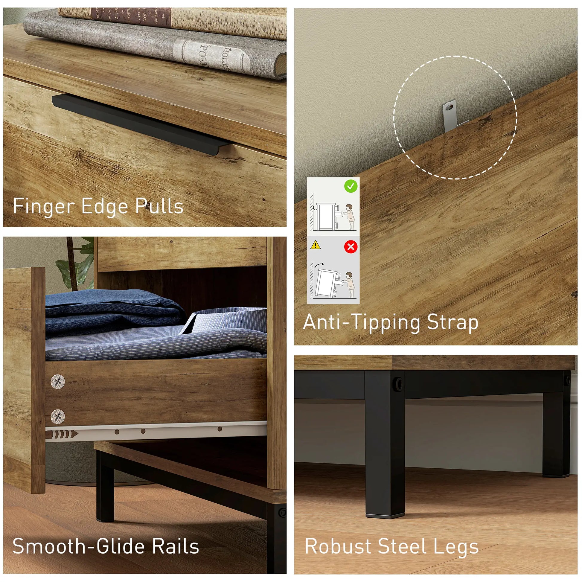 4 Drawer Dresser Tower, Chest for Bedroom, Hallway, Natural Storage Cabinets at Gallery Canada