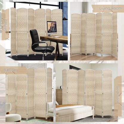 6 Ft Tall Folding Room Divider, 6 Panel Portable Privacy Screen, Light Oak