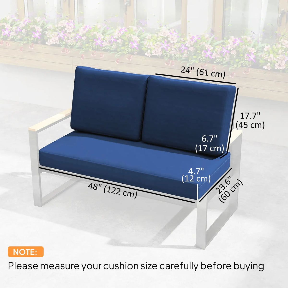 2 Seater Outdoor Seat Cushions, 5" Thick, 7" Backrest, Navy Blue Patio Chair Cushions at Gallery Canada