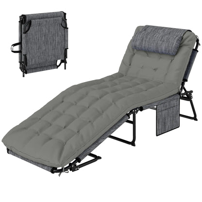 Folding Lounge Chair, 4-Level Reclining Back, Cushion, Grey Lounger Chairs Black, Mixed Grey, Grey at Gallery Canada