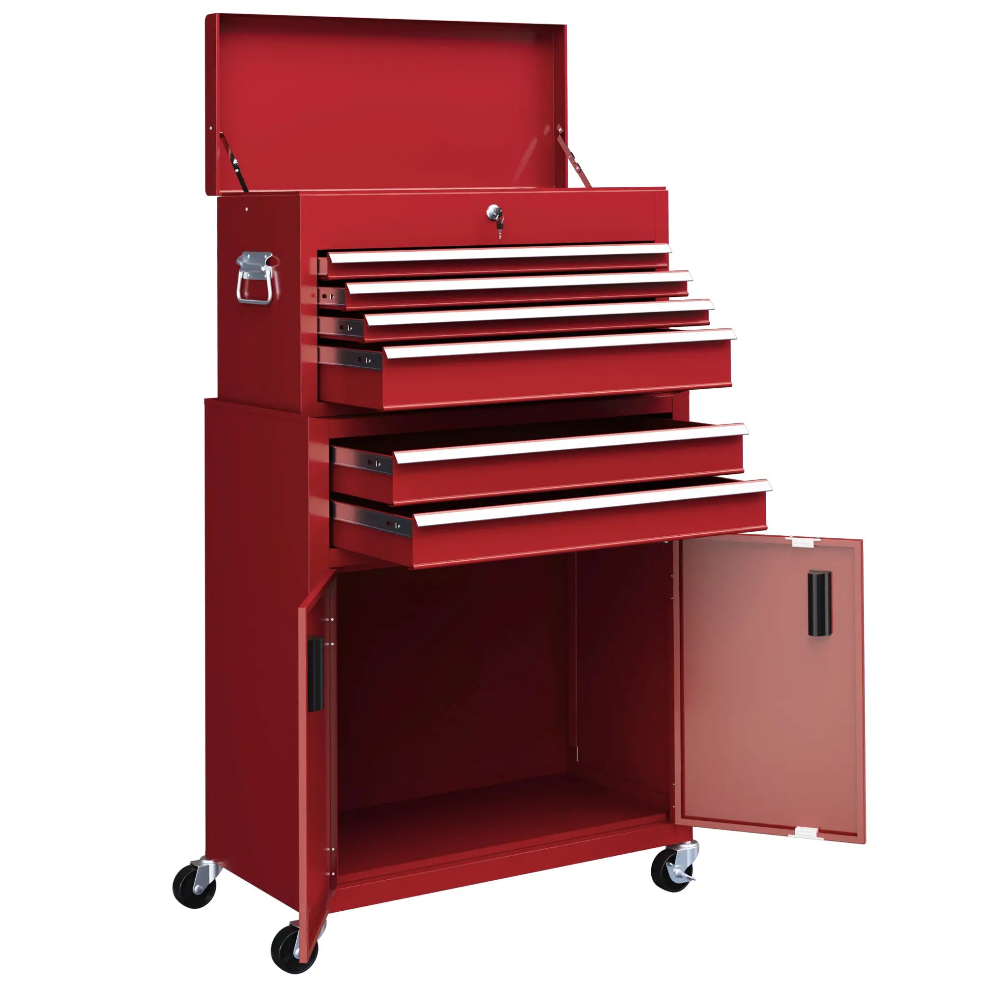 6-Drawer Rolling Tool Chest, 2 in 1 Lockable Storage Cabinet, Red Tool Organizers Red at Gallery Canada