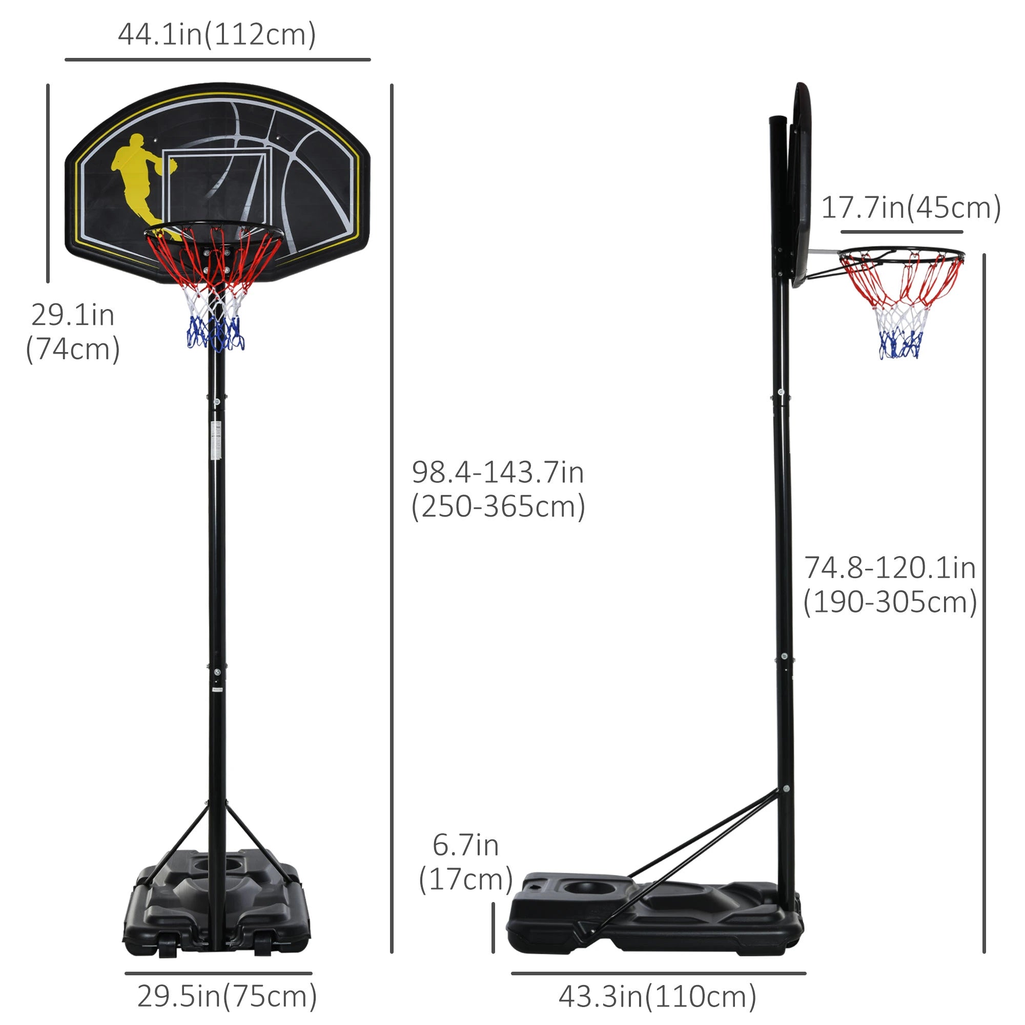 6.5'-10' Adjustable Basketball Hoop Stand, Outdoor for Kids Youth Adult Basketball at Gallery Canada