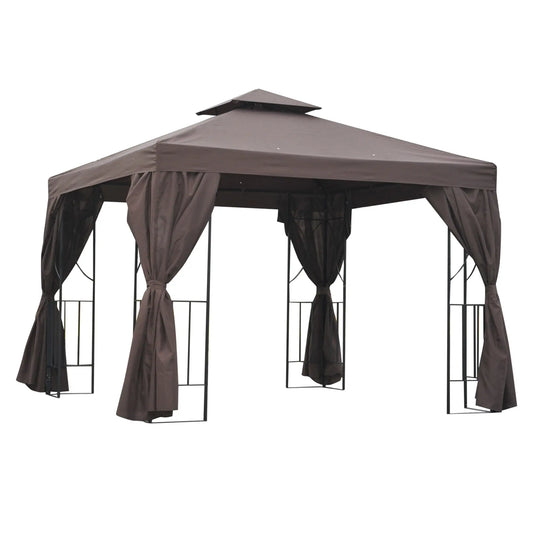 10' x 10' Outdoor Gazebo, Canopy Shelter with Double-Tier Roof, Brown Gazebos Brown at Gallery Canada