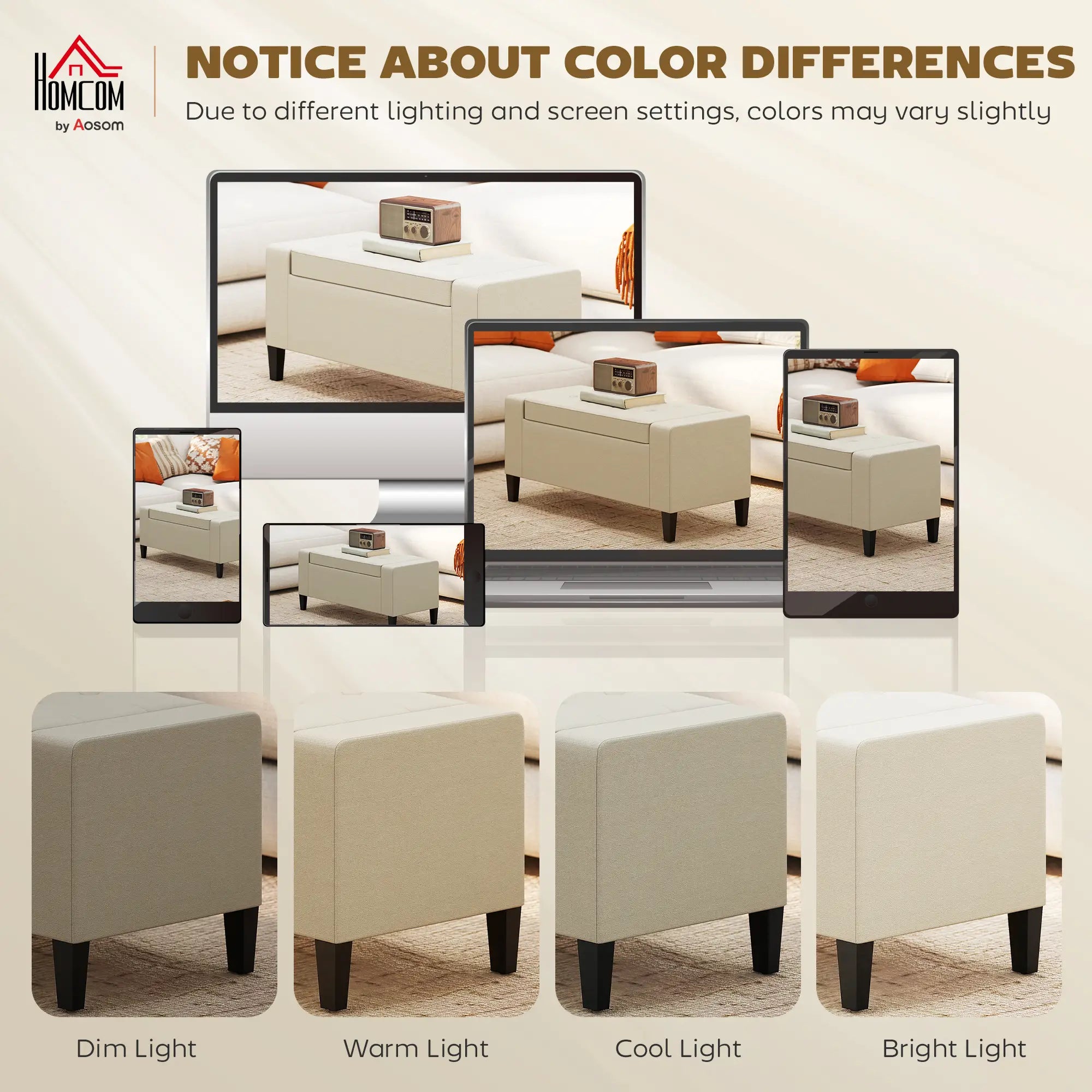 Storage Ottoman Bench, Tufted Linen Fabric, Flip Top, Beige Storage Ottomans & Benches at Gallery Canada