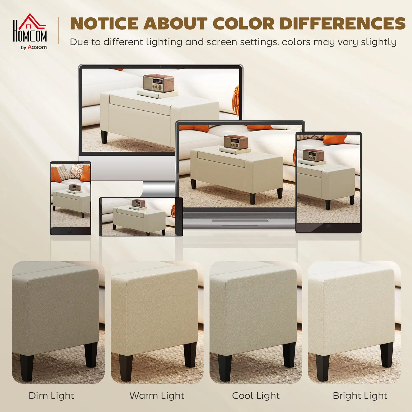 Storage Ottoman Bench, Tufted Linen Fabric, Flip Top, Beige Storage Ottomans & Benches at Gallery Canada
