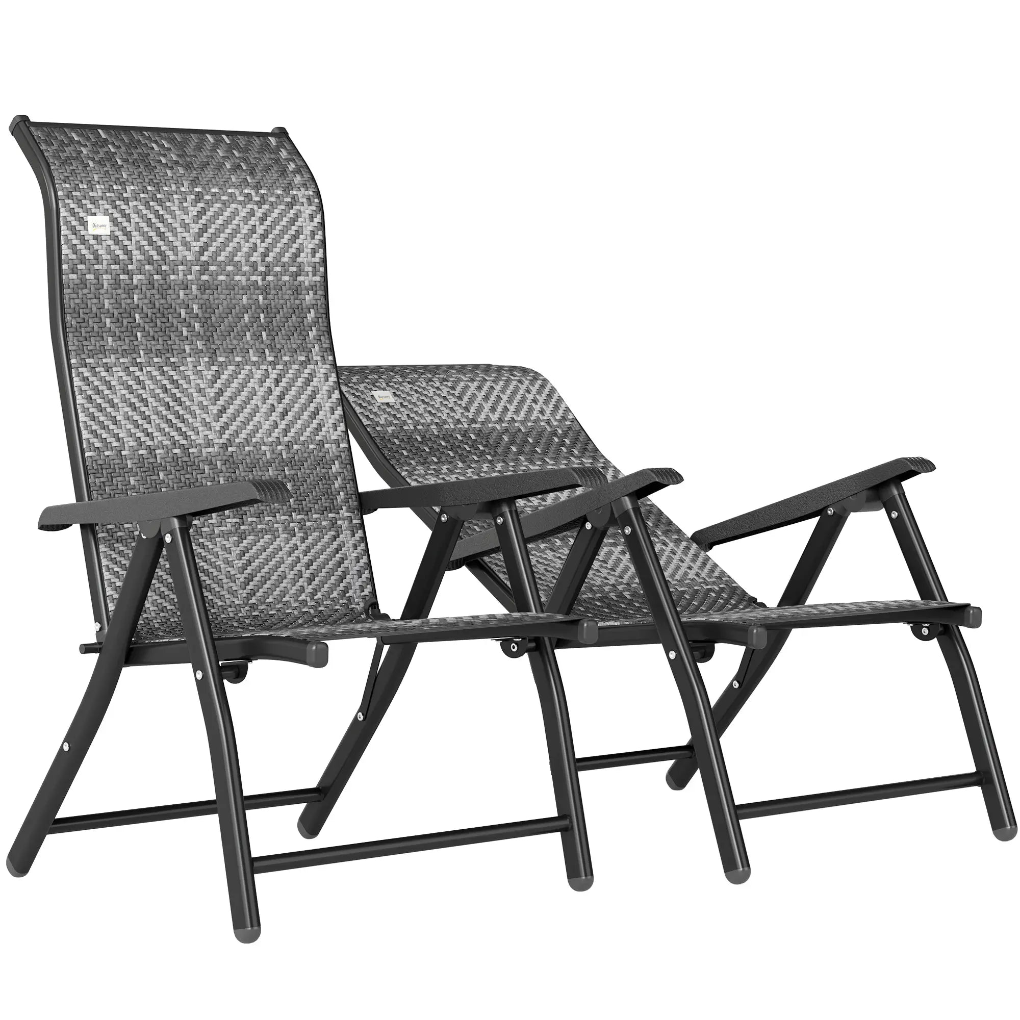 2PCs Outdoor Wicker Folding Chairs, Adjustable Backrest, Mixed Grey, Grey Patio Chairs at Gallery Canada