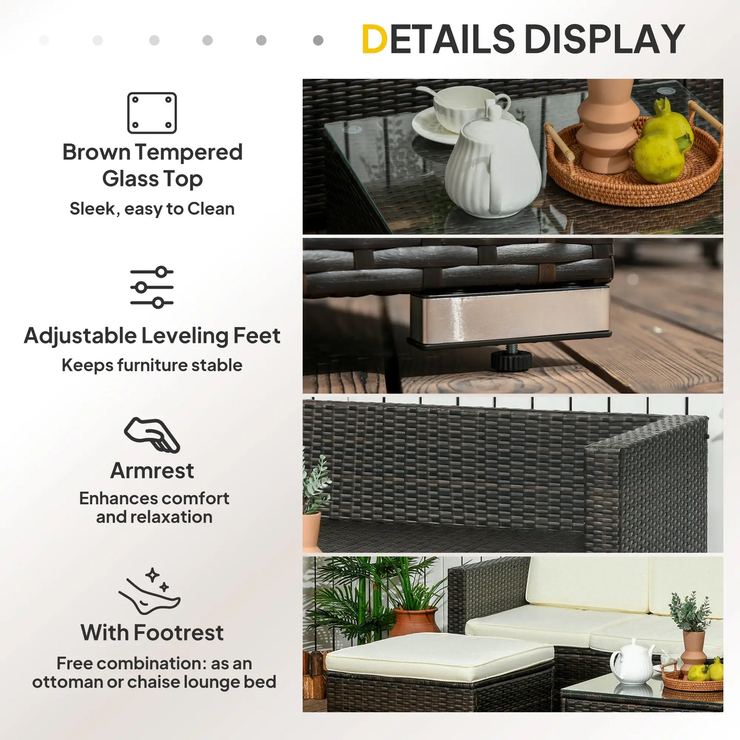 3-Piece Patio Set with Cushions, PE Rattan Sofa, Glass Table, Cream White Patio Furniture Sets at Gallery Canada