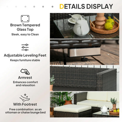 3-Piece Patio Set with Cushions, PE Rattan Sofa, Glass Table, Cream White Patio Furniture Sets at Gallery Canada