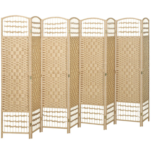 8 Panel Folding Room Divider, Portable Privacy Screen, Natural