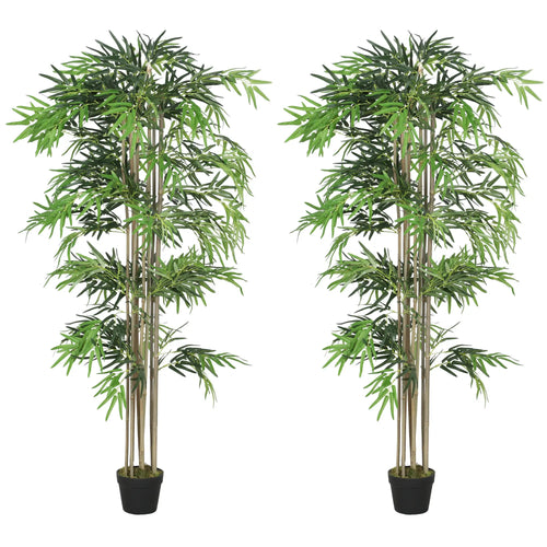 6FT Artificial Bamboo Tree Set Of 2, 1530 Leaves, Green