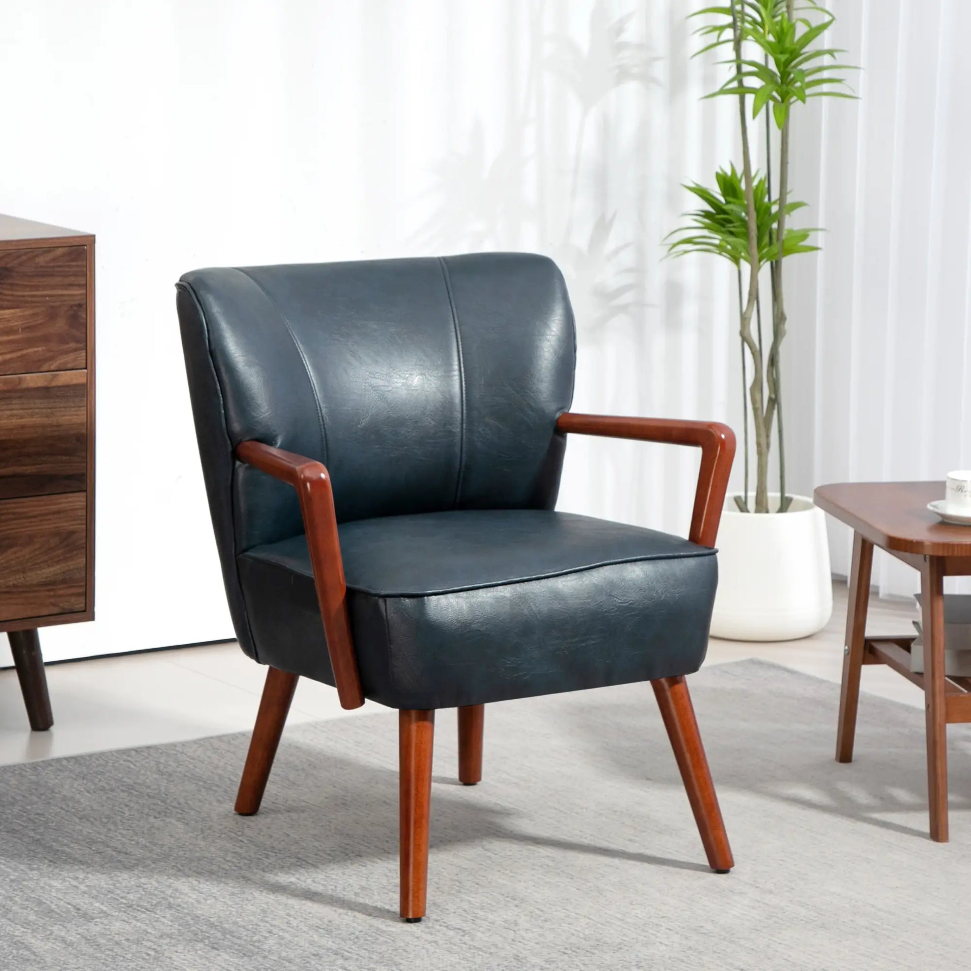 Modern Accent Chair, Faux Leather Upholstery, Wood Legs, Blue Accent Chairs at Gallery Canada