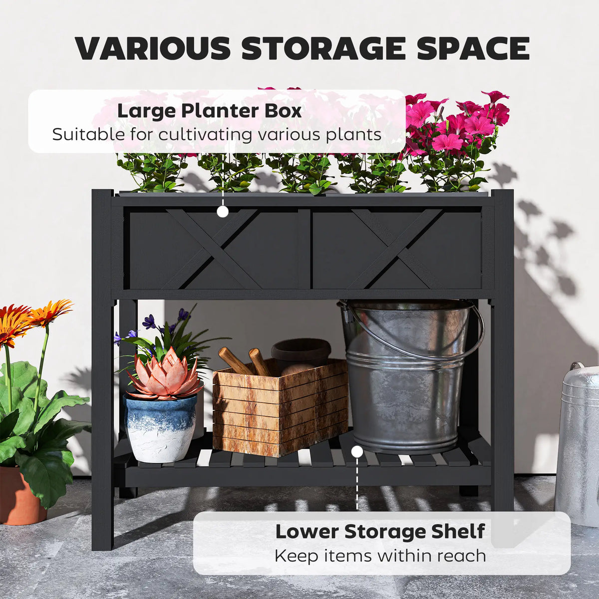 Wooden Raised Garden Bed, Elevated Planter Box, 34" x 18" x 30", Black