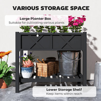 Wooden Raised Garden Bed, Elevated Planter Box, 34" x 18" x 30", Black
