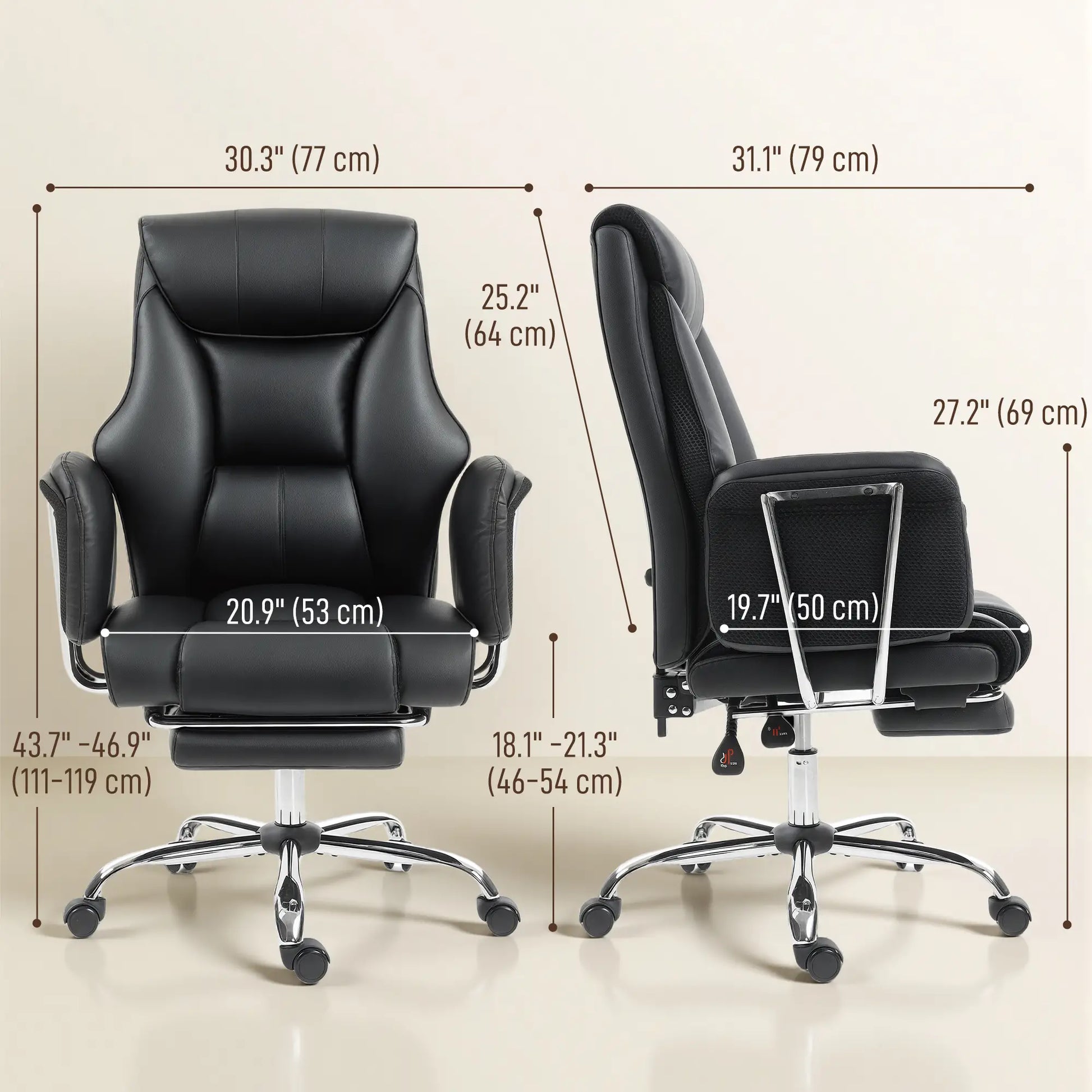 Reclining Office Chair, High Back Executive Desk Chair, PU Leather, Footrest, Swivel Wheels, Black Executive & Manager Chairs at Gallery Canada