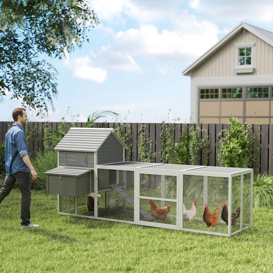 Wooden Chicken Coop, Nesting Boxes, Run, Doors, Tray, Ramp, 4-6 Chickens Chicken Coops Grey at Gallery Canada