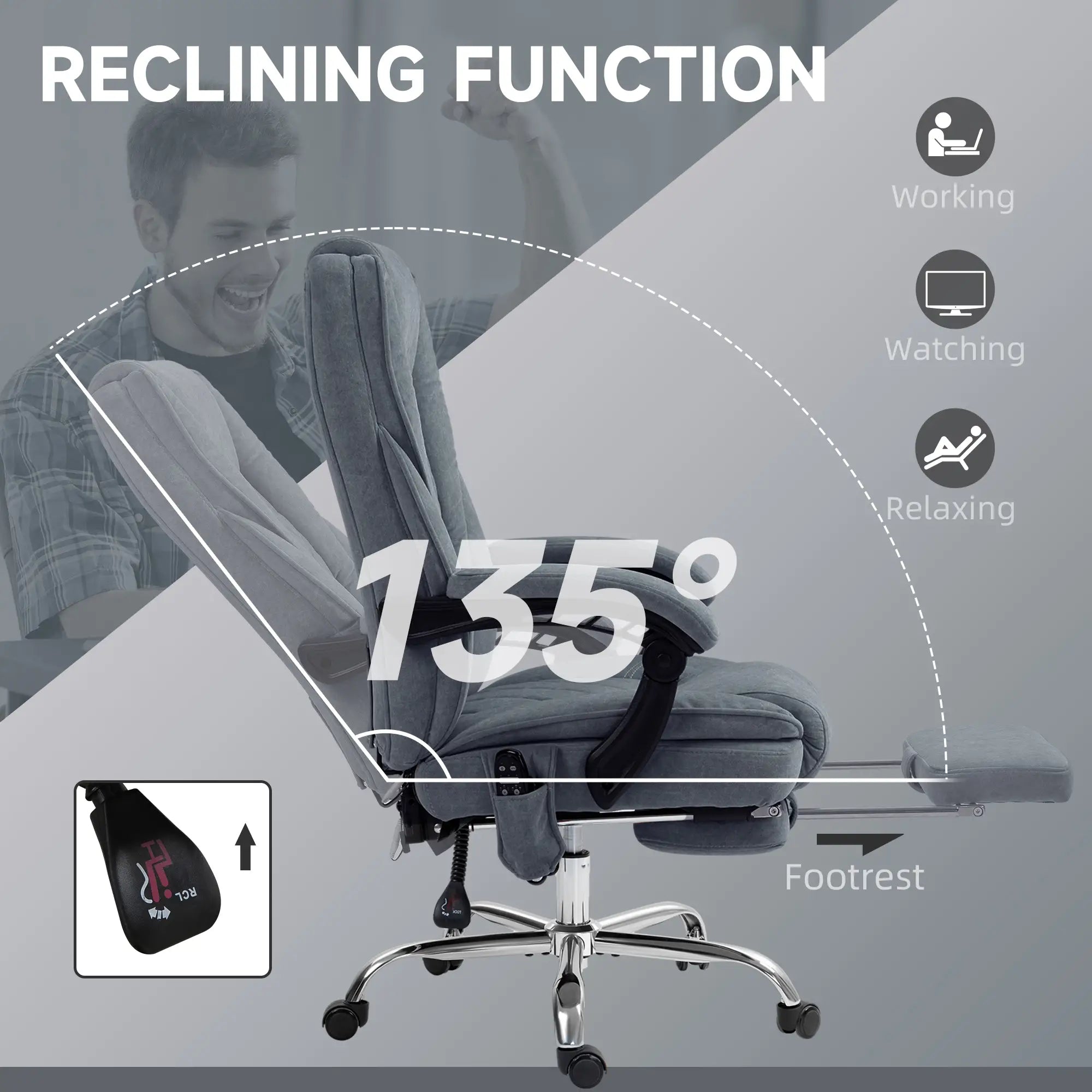 Massage Office Chair, Reclining Computer Chair, Adjustable Height, Footrest, Dark Grey Massage Chairs at Gallery Canada