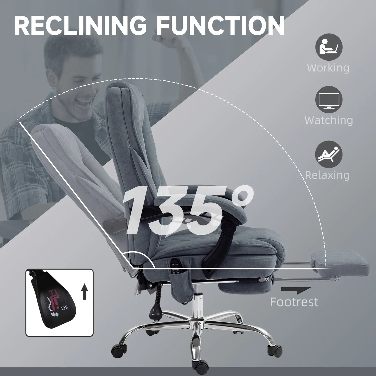 Massage Office Chair, Reclining Computer Chair, Adjustable Height, Footrest, Dark Grey Massage Chairs at Gallery Canada