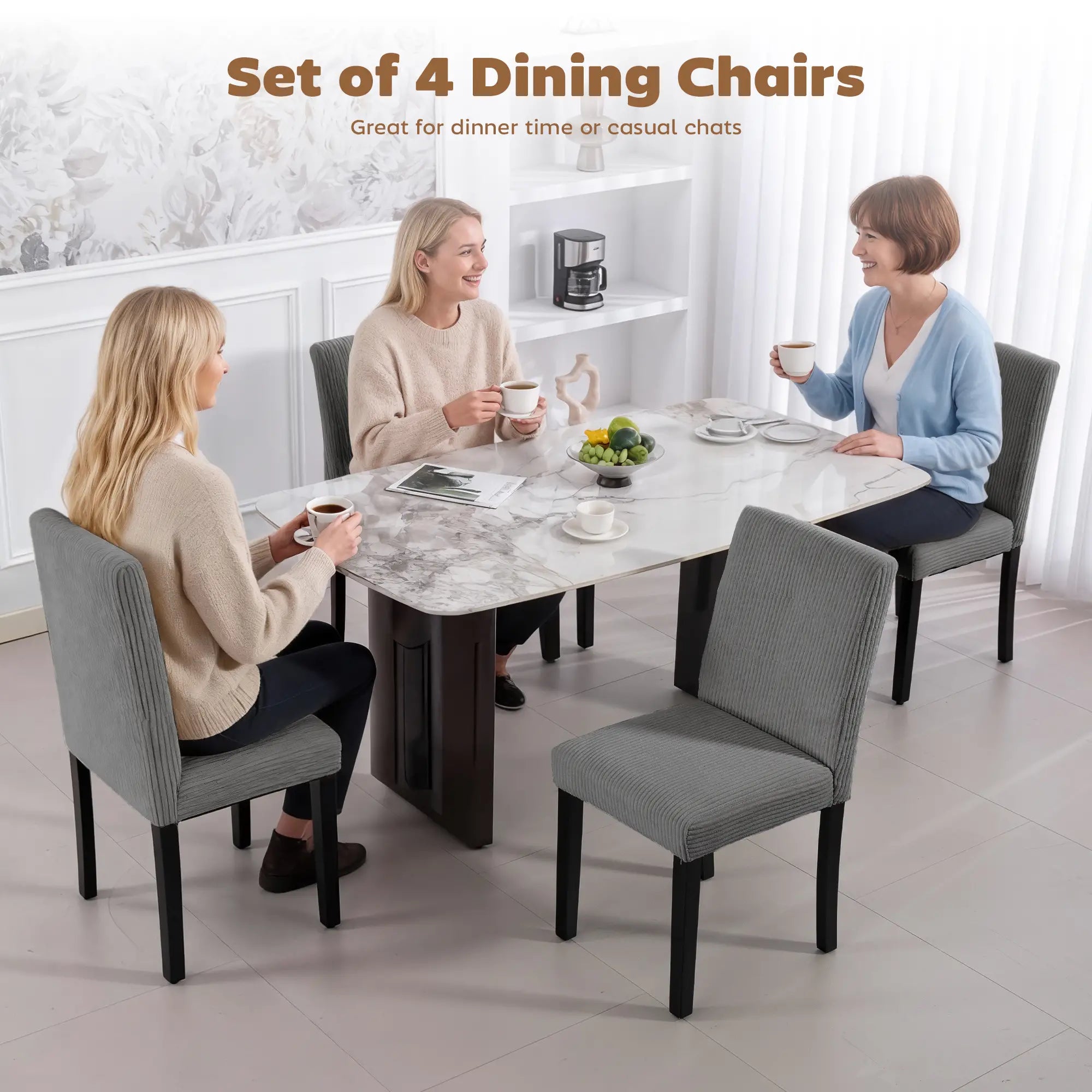 Modern Dining Chairs Set of 4, Rubberwood Legs, Padded Seat, Dark Grey Dining Chairs at Gallery Canada