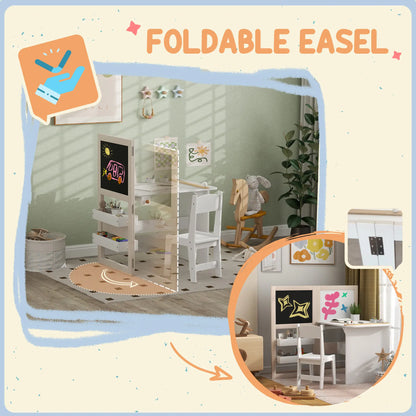 3 in 1 Kids Table and Chair Set, Foldable Easel, Storage Shelves, White Kids Table Sets at Gallery Canada