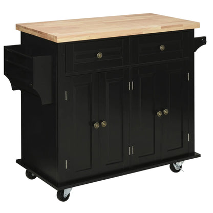 Kitchen Island with Storage, Rolling Trolley Cart with Rubber Wood Top, Spice Rack, Towel Rack, Black Kitchen Islands & Kitchen Carts Black at Gallery Canada