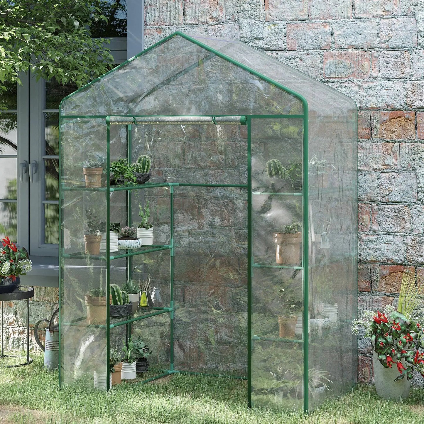 56” x 29” x 77” Walk-In Greenhouse, 4 Tier Shelves, Roll Up Door, Transparent Walk In Greenhouses at Gallery Canada