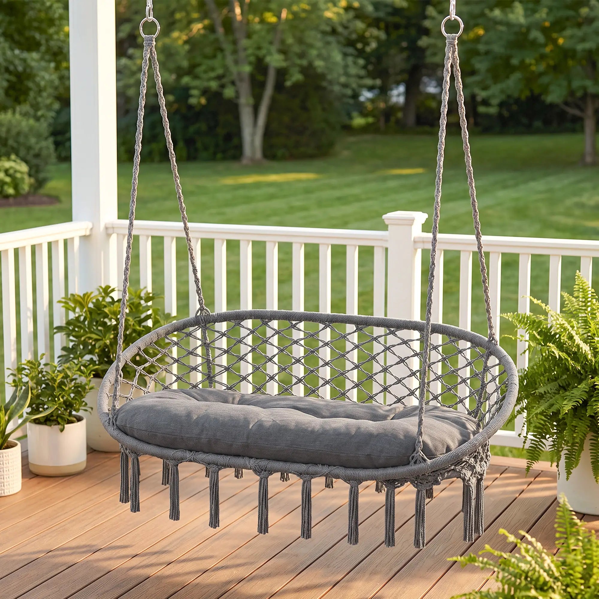 Hanging Macrame Swing Chair With Cushion, 2 Seat Hammock Swings at Gallery Canada