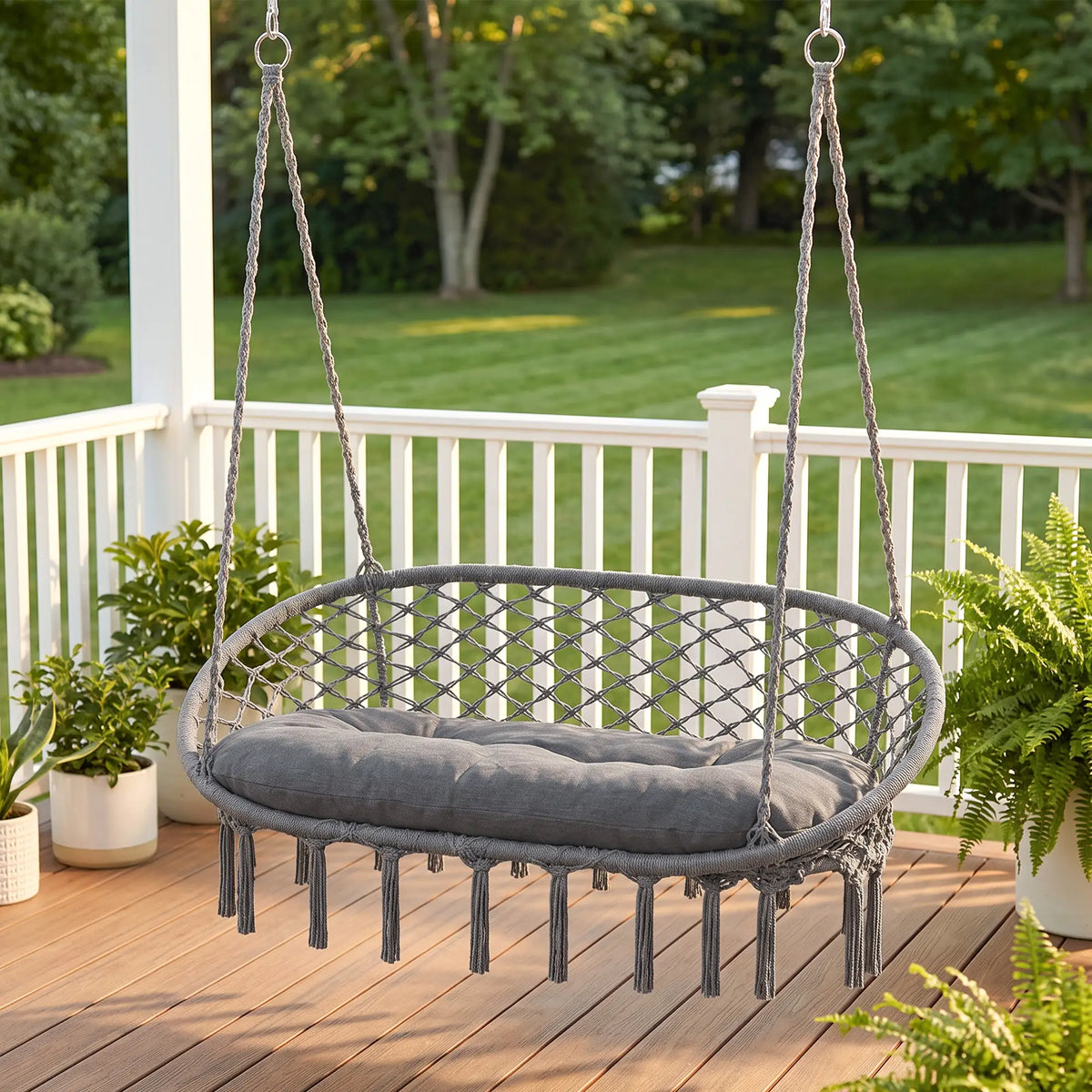 Hanging Macrame Swing Chair With Cushion, 2 Seat Hammock Swings at Gallery Canada
