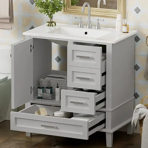 Bathroom Vanity with Sink, Solid Wood, Storage Cabinet, 30