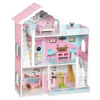Qaba Wooden Doll House, Large 3-Storey Modern Dollhouse with 6 Rooms and 10 Accessories, for Girls Boys 3-6 Years, Pink Play Houses Multi Colour at Gallery Canada