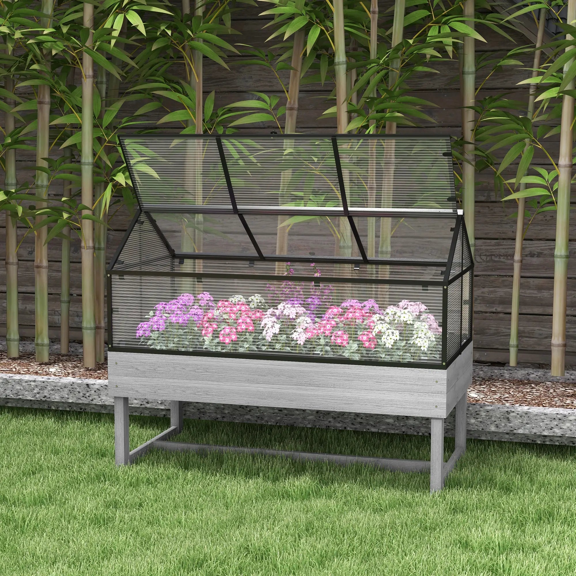 Wood Elevated Planter Box, Cold Frame Greenhouse, Raised Garden Bed, Distressed Grey, Grey Raised Garden Beds at Gallery Canada