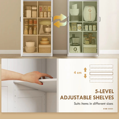 Farmhouse Pantry Cabinet, 71" Tall, Adjustable Shelves, Soft-Close Hinges, White Kitchen Pantry Cabinets at Gallery Canada