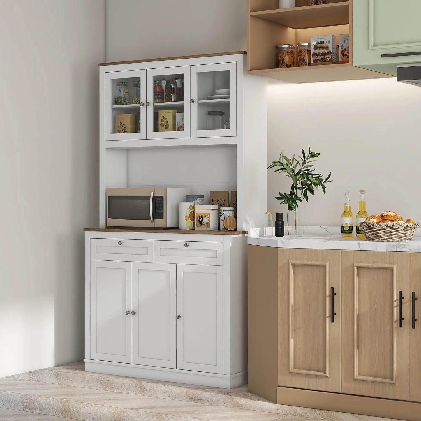 71" Pantry Cabinet With Microwave Space, Kitchen Cabinet, White Kitchen Pantry Cabinets at Gallery Canada