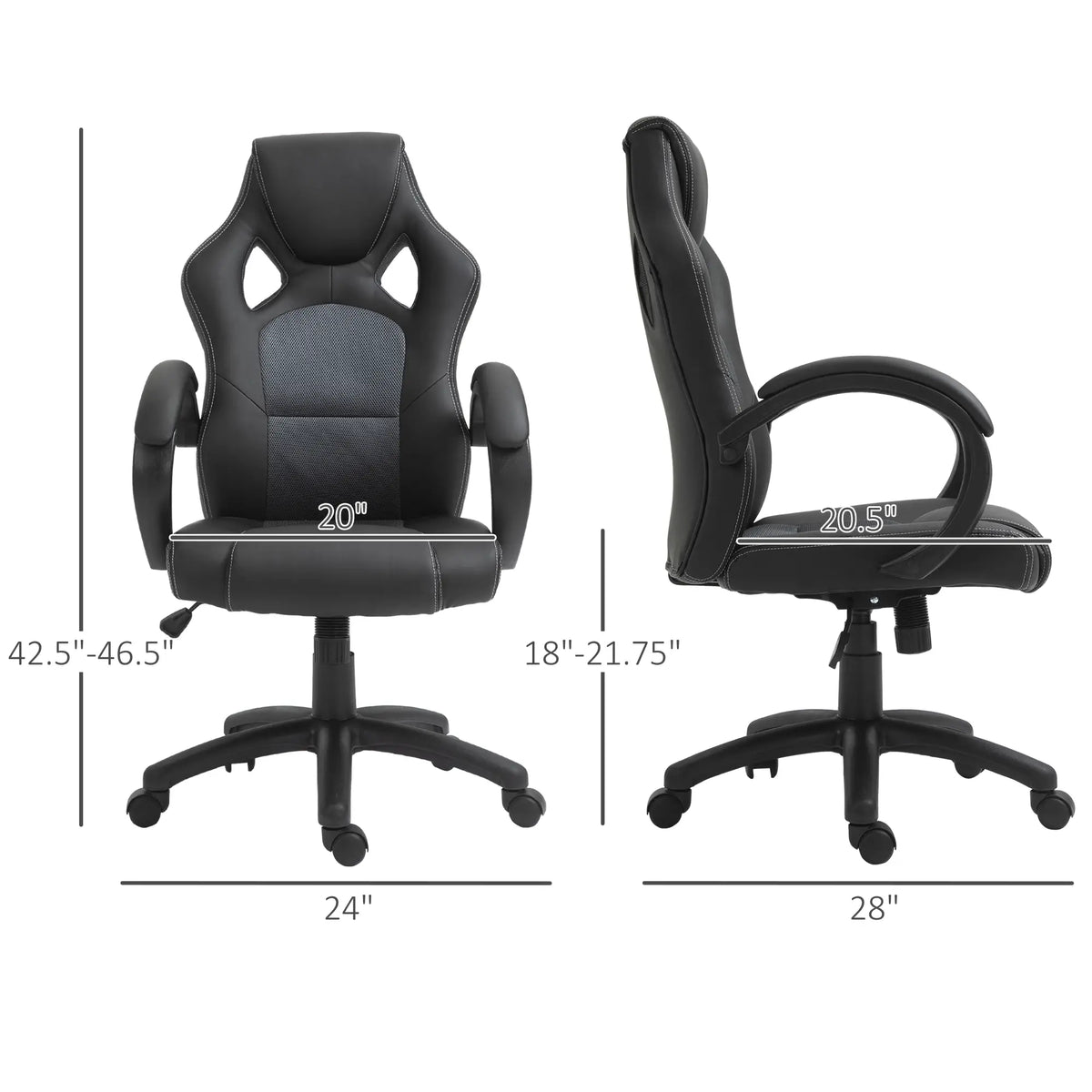 Chaise de jeu de course, Roues pivotantes, Appuie-tête rembourré, Fonction d'inclinaison, Gris